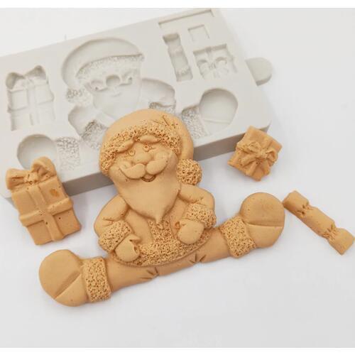 Minsunbak Sitting Santa Claus Silicone Fondant Mold Cute Christmas DIY Gingerbread Baking Tools Chocolate Gumpaste Mold