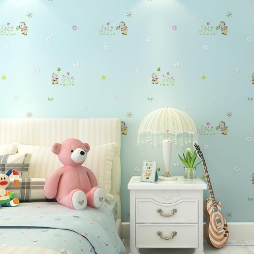 Bear Cartoon Cute Pink Wall Papers Home Decor For Girls Bedroom Beige Blue Children Boy Room Non Woven Wallpaper Roll For Walls