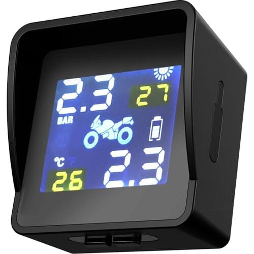 Solar W-ireless Motorcycle Tire Pressure Monitoring System LCD Intelligent External Sensor Realtime Monitor
