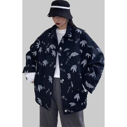 Vintage Fashion Printed Bomber Jacket Streetwear Harajuku BF Loose Coats And Jackets Women Casual Single Breasted Coat Female