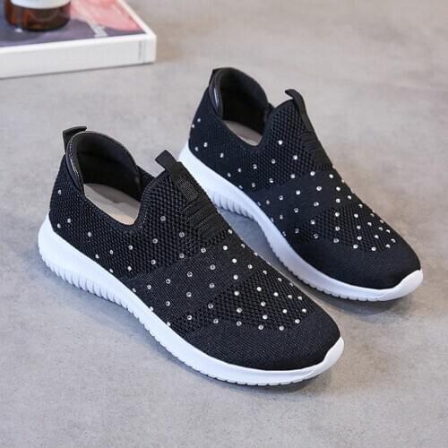 2020 Womens Ankle Loafers Lightweight Crystal Fashion Bling Sneakers Ladies Slip On Breathable Sports Shoes Women Sneaker