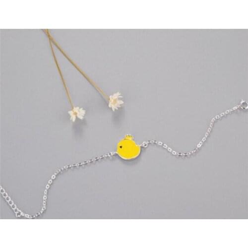 Season Gate 925 Sterling Silver Fashion Fresh Gutta Percha Yellow Chicken Cute Animal Chain Bracelets for Women Girls SB057