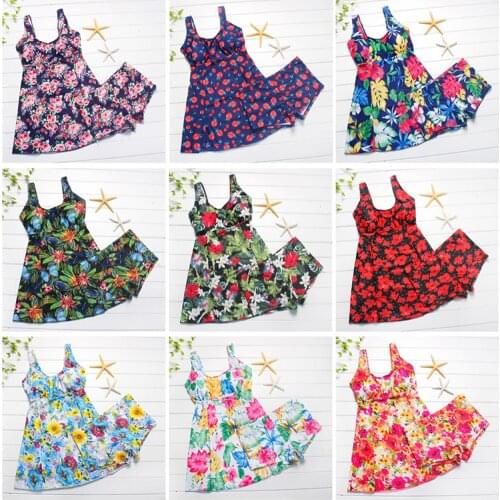 Plus Size 3XL to 5XL Womens Swim Dress Floral Print Female Summer Beachwear 12 Colors Flower Swimming Suits Ladies Big Swimwear
