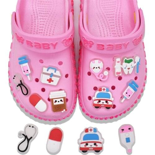 10pcs PVC Shoe Charms Medical Pills Stethoscope Glowing Croc Charms Accessories Light Up Shoe Decorations Kids Gift