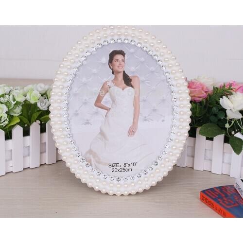 100pcs/LOT 4x6 Inch oval shape fashion pearl diamond white pearl metal photo frame For Wedding Bridal Shower Favors