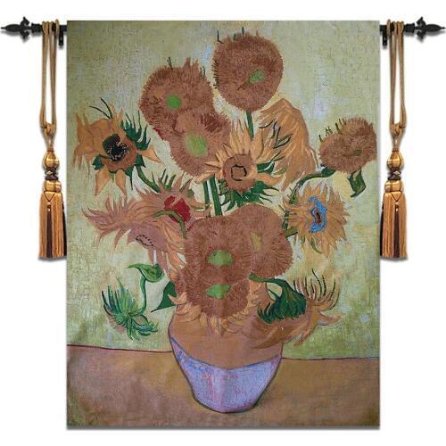 118*158cm Belgium wall hanging tapestry living room sofa background wall carpet home fabric Van Gogh famous painting sunflower