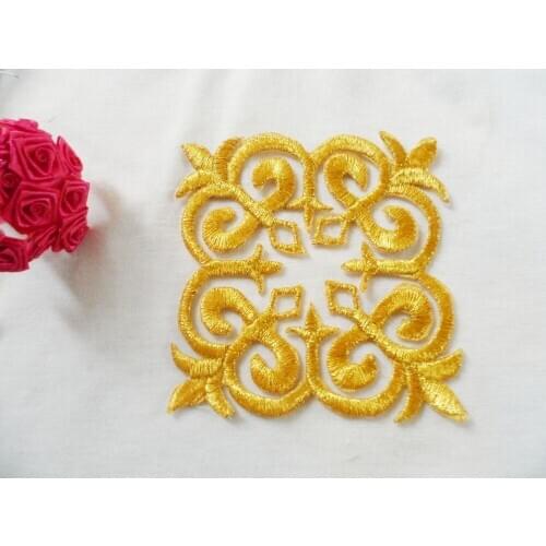 12*16 cm gold iron on Fabric applique patch embroidery flower square shape applique motif