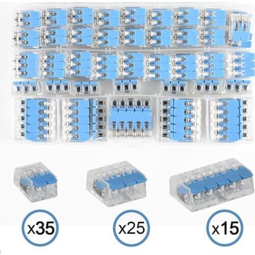 75 pcs Lever Nuts Wire Connectors, Lever Home Compact Splicing Connector - 2 Port, 3 Port, 5 Ports Electric Cable Clamp Nut