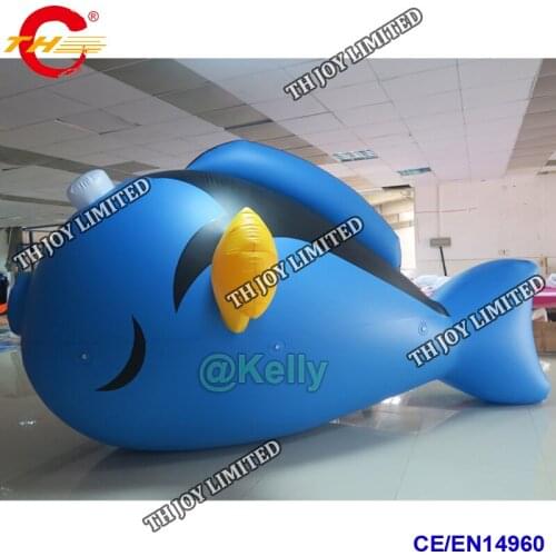 Free door shipping 4m long inflatable blue fish balloon for advertising, custom make inflatable fish balloon helium blimp