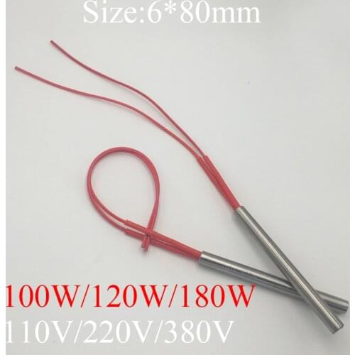 6x80 6*80mm 100W 120W 180W AC 110V 220V 380V Stainless Steel Cylinder Tube Mold Heating Element Single End Cartridge Heater