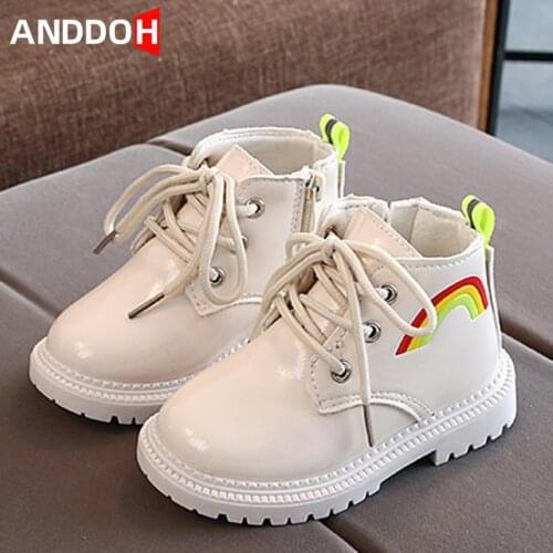 Size 21-30 Kids Rainbow Pattern Martin Boots Children Plus Thickened Cotton Shoes for Boys Girls Baby Warm Fleece Snow Boots