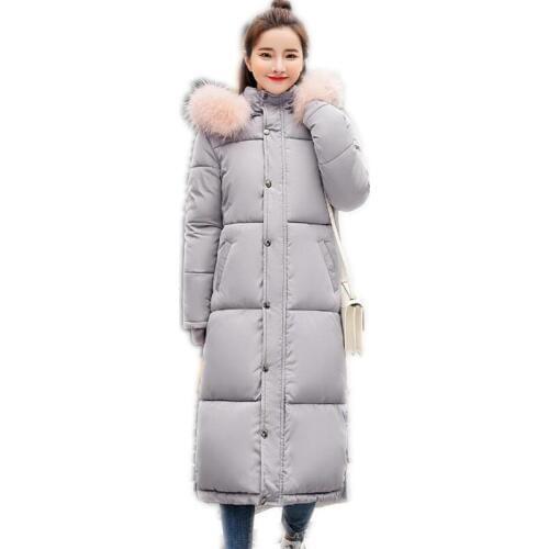 Long Winter Women Casual Parkas 2018 Fashion Winter Women Down Cotton Jacket Hooded Fur Collar Thicken Padded Winter CoatsCQ563