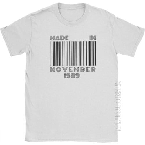 Man Made In November 1989 T Shirt Born In November Barcode 30th Birthday Gift T Shirts Short Sleeve Clothing Cotton Tee Shirt
