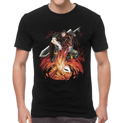 Berserk Guts T Shirt for Men 100% Cotton Printing T-shirts Novelty Tshirt Short Sleeve Anime gatsu Tees Tops