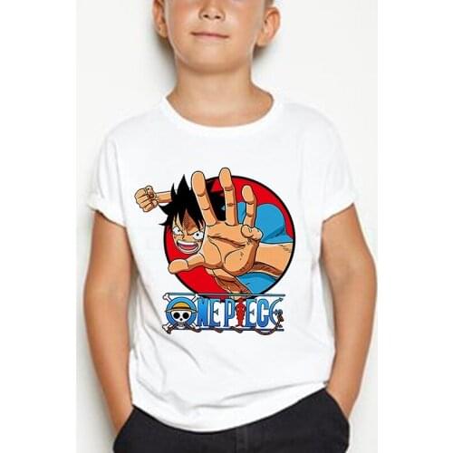 One Piece Luffy Anime Basic Print T Shirt Short Sleeve 2020 Funny Fashion Korean Harajuku Student Children Clothes Camiseta Gift