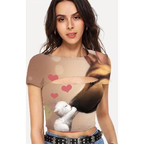 Somepet Dog T shirt Women Ocean T-shirts 3d Animal Tshirt Printed Harajuku Navel Bare Womens Clothing Hip Hop New Slim Vintage