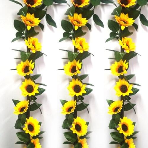 Hot Artificial Flowers Sunflowers Vine Big Sun Flowers Winding Strips Hanging Decor Rattan Flower Home Garden Wall Decoration