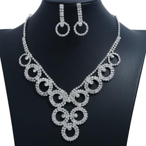 Exquisite Wedding Party Jewelry Sets for Women Silver Color High Quality Crystal Bridal Necklace Earring Sets Birthday Gift