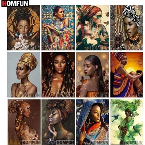 HOMFUN Rhinestone Painting Crystal Decor Diy Diamond Painting "African woman" 3D Cross Stitch Pattern Diamond Embroidery