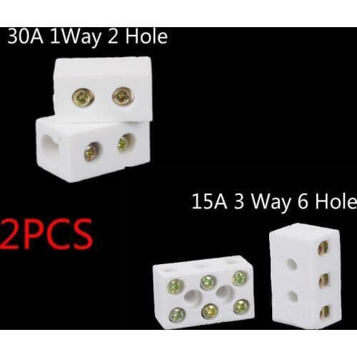 2 Pcs Ceramic Terminal Block 15A 3 Way 6 Hole Connector Porcelain Ceramic Terminal Blocks/ 30A 1Way 2 Hole Connector