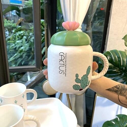 Cactus Ceramic Milk Coffee Mug Nordic Ins Cup With Lid Creative And Simple Water Cup For Men And Women