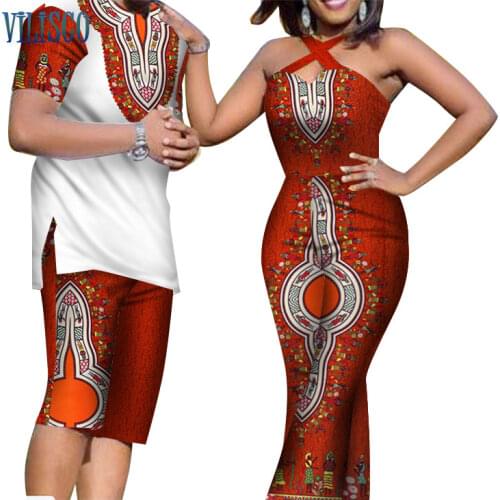 Summer African Print Men Top and Pants Sets for Couple Clothing Women Bazin Riche Dashiki 2 Pieces Lover Couples Clothes WYQ81