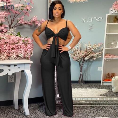 HAOYUAN Sexy Summer Two Piece Set Bandage Crop Top Loose Pants for Women Beachwear Outfits Y2k Clothing Night Club Matching Sets