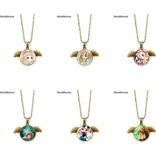 Mendittorosa Beautiful Cute Girls Luxury Brand Jewelry Glass Cabochon Choker Angel Wings Pendant Necklace For Women Party Gift