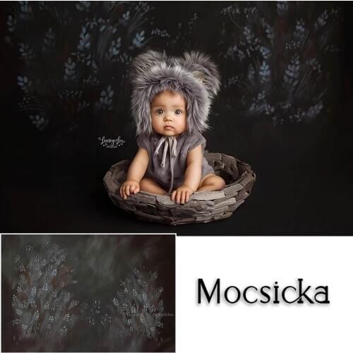 Mocsicka Dark Gray Flowers Newborn Portrait Photocall Background Photo Studio Blooming Floral Kids Birthday Photography Backdrop