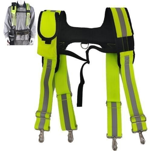 Men Belt Tool Suspender Hang Tool Bag Less Weight Fluorescent Green Suspenders Men Reflective Strip Suspensorio Heavy Duty Brace