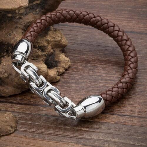 New Fashion Genuine Leather Bracelet Men Casual Classic Stainless Steel Bracelets Brand Wrap Charm Male Bracelets