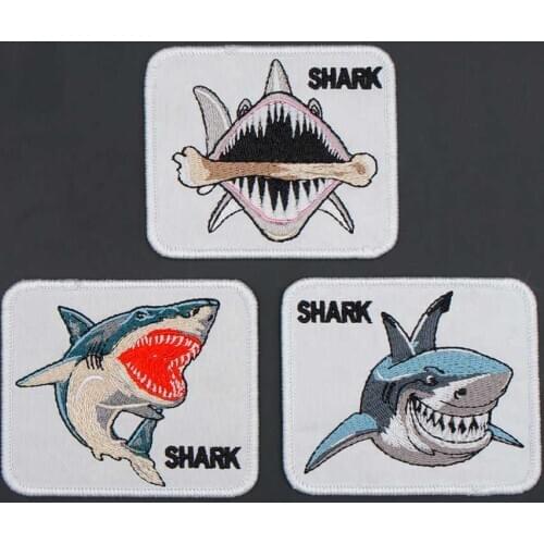 The Shark Embroidery Merrow Border Patch Iron On Badge DIY Clothes Hat Accessories Decoration