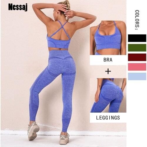 Nessaj Seamless Sets 2 Pieces Gym Set Women Sports Bras High Waist Leggings Push Up Set Women Sport Suit Women Workout Tracksuit