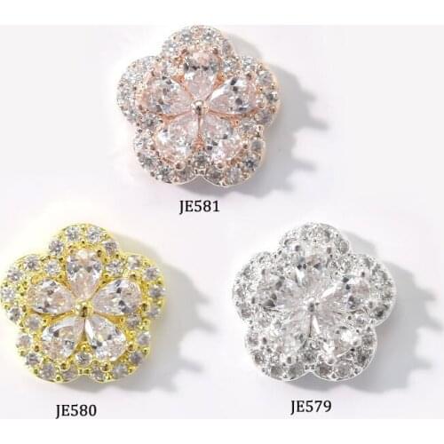 Newest 2PCS/Lot Korea 3D Alloy Five-Petal Flower Zircon Nail Art Zircon Metal Manicure Nails DIY Nail Decoration
