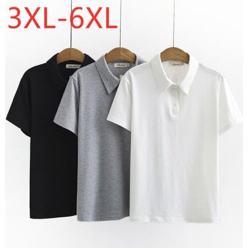 New 2021 Ladies Summer Plus Size Tops For Women Large Short Sleeve Loose Cotton Black White Lapel T-Shirt 3XL 4XL 5XL 6XL
