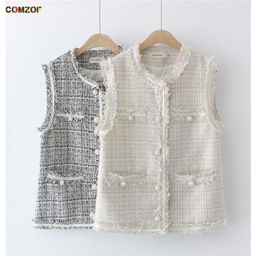 New Arrival Women Elegant Chic Vest Sleeveless Jackets Plaid Waistcoat Vintage Tops Clothing Chaleco Mujer Plus Size XL-4XL