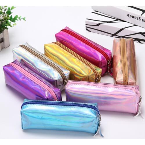 New Pencil Case Colorful Laser PU School Supplies Stationery Gift Pencilcase School Cute Pencil Box School Tools