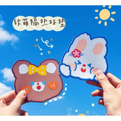 Personality creative mini easy to clean high temperature resistant rabbit silicone cute cartoon bear desk water coaster J05