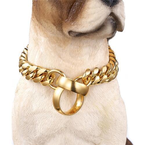 14mm Stainless Steel Dog Chain Collar Metal Training Type P Pet Collar Thickness 18K Gold Silver Dogs Necklace Stuff for Pitbull