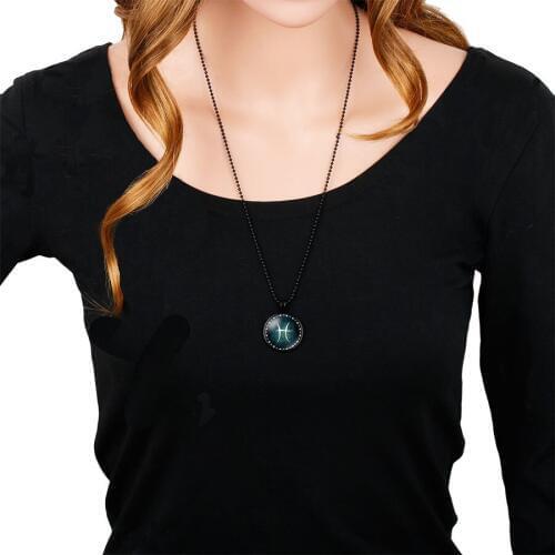 12 Zodiac Signs Pendant Necklace Jewelry Virgo Capricorn Scorpio Taurus Leo Aries Constellation Signs Glass Necklaces