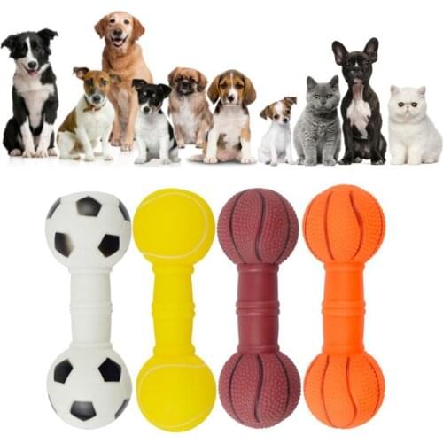 Dog Squeaky Toy Bite-Resistant Barbell Shape Rubber Pet Dog Chew Teeth Cleaning Toy Chewers Molar Ball Toys For Puppy Small Dogs