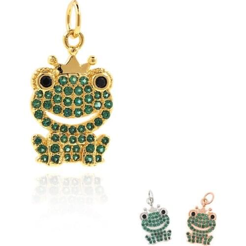 Frog Pendant Cubic Zirconia Brass Gold Plated Animal Charm DIY Jewelry Bracelet Necklace Earring Accessories