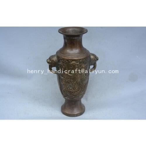Rare Old MingDynasty copper vase,Phoenix&Dragon,with carving& mark,Ornamental ,best collection& adornment,Free shipping