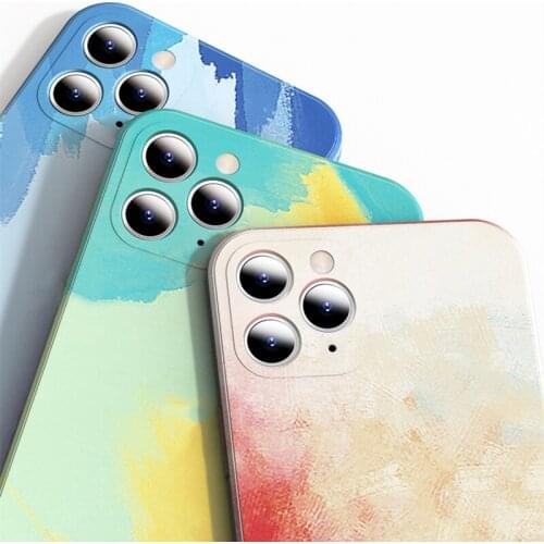 1PCS Liquid Silicone Luxury Case Painting Candy Colorful Gradient Soft Cover For Apple iPhone 12mini 11 Pro Max X XR XS Max