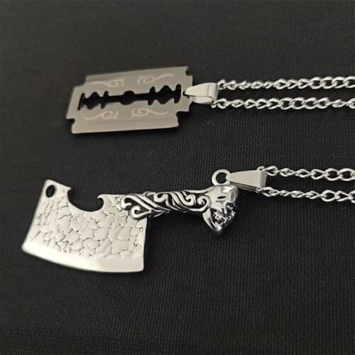 Imitation Tool Series Accessories Blade Shape Retro Skull Kitchen Knife Pendant Necklace