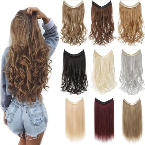 SHANGZI Wave Halo Hair Extensions No Clip in Ombre Blonde Bayalage Synthetic Natural Hidden Secret Wire Crown Hair Piece women