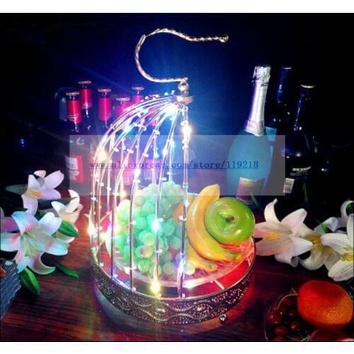 Glowing fruit platter snack food dish creative bar LED charging birdcage fruit plate night market KTV two-layer snack rack