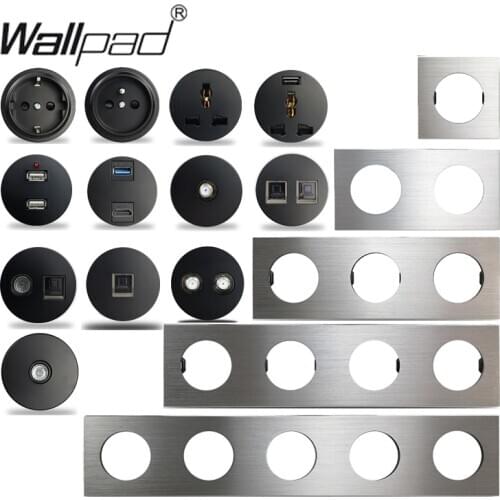 Wallpad L6 Silver Brushed Aluminum Black EU French Power Socket USB Charger RJ45 CAT6 HDMI Audio Modules DIY Free Combination