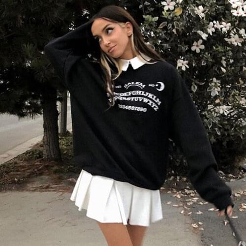 Japanese Casual Cartoon Long Sleeve Anime Hoodies Women Black Oversized Pullovers Gothic Harajuku Streetwear Chic Letter Print