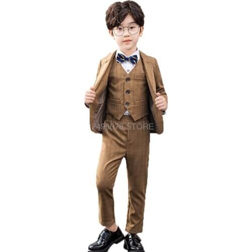 Japan Kids Formal Jacket+vest Pants 3pcs Wedding Suit Flower Boys baptism Birthday Dress Children Birthday Party Costume 2-12T
